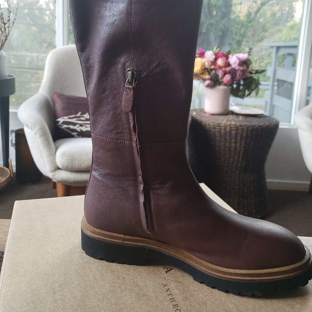 Anthropologie | Leather Knee High Boots | Leiner Stompy | Brown | Size 41 | NWT - Picture 5 of 5